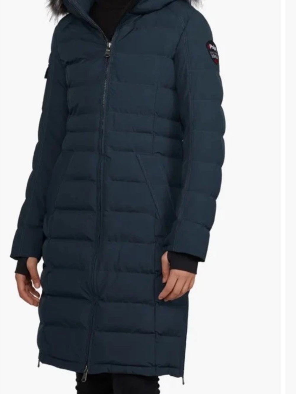 Pajar Venice Long Quilted Women's Puffer Coat in Navy/siver